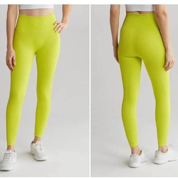 Good American Rib Seamless 7/8 Leggings in Lemon Lime size 5/6 - Picture 1 of 6